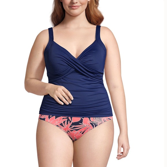Lands’ End Tummy Control Wrap Underwire Tankini Swim Top-Navy-Women Size 26W - Picture 3 of 9